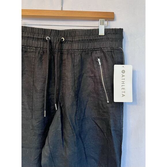 NWT Athleta 100% Linen Cabo Linen Jogger Black Pants Size 6 Women Coastal Beach - Picture 3 of 7